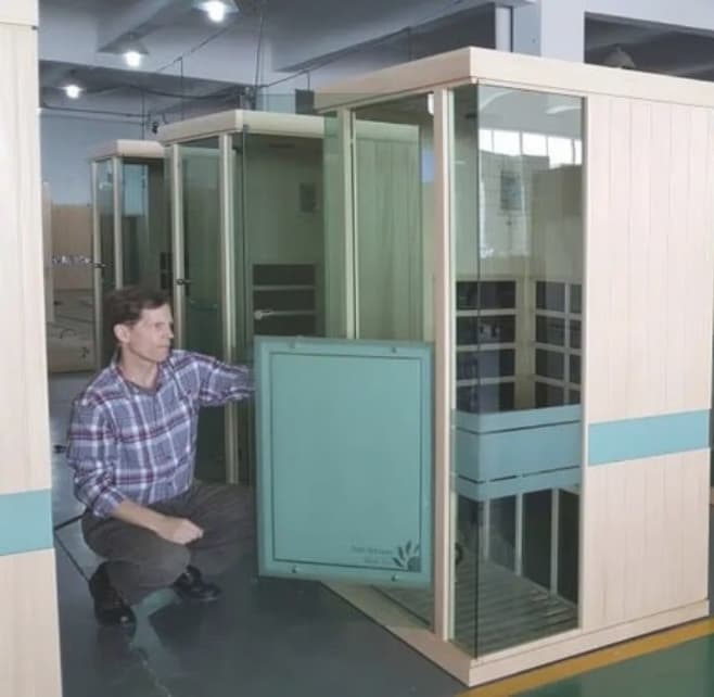 Sun Stream Infrared Sauna Factory Test NZ Sun Stream infrared sauna being tested on the factory floor to ensure safety and performance