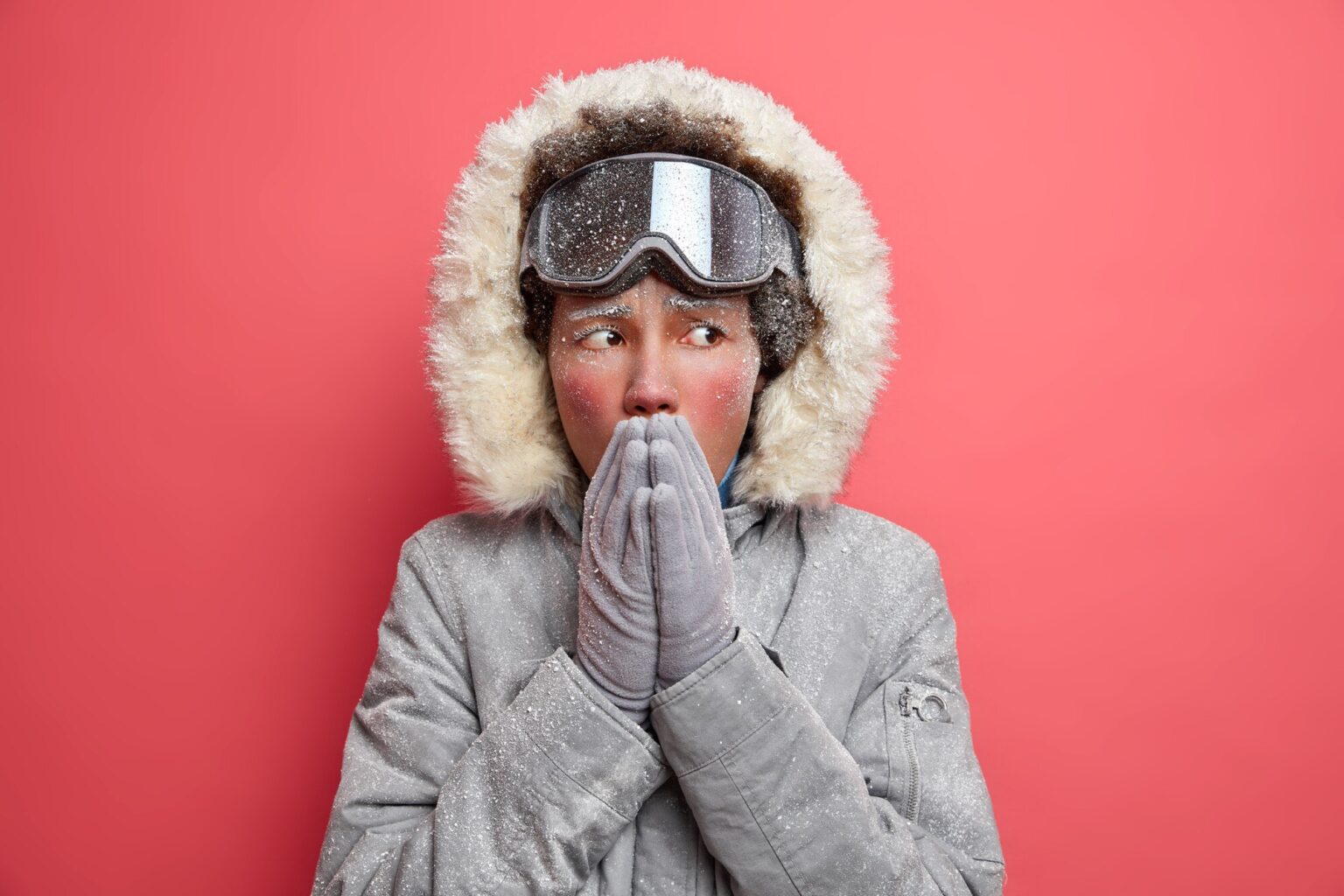 Woman suffering from hypothermia in need of infrared sauna skin benefits